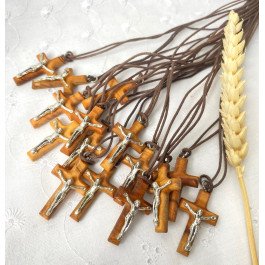 Petite croix en bois d'olivier avec cordon - 3 cm