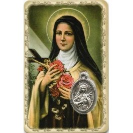 Carte de prière avec médaille en métal - Sainte Thérèse
