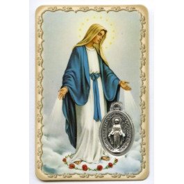 Carte de prière avec médaille en métal - Vierge Miraculeuse