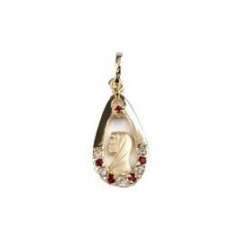 Médaille de la Vierge en forme de goutte - plaqué or avec zirconium