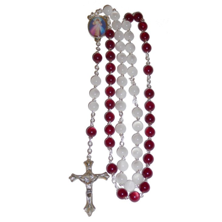 Chapelet Christ Miséricordieux - Blanc & rouge