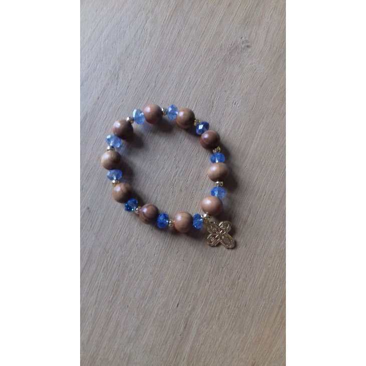 Bracelet semi cristal et grains bois
