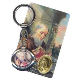 Porte-clés double face Saint Benoit - Saint Christophe avec carte de prière