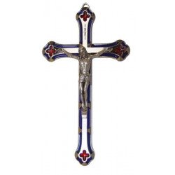 Crucifix en métal et résine bleu & rouge