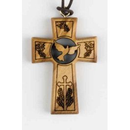 Croix pendentif en bois d'olivier - Colombe de l'Esprit