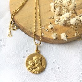 Médaille de la Vierge à l'Enfant de Botticelli 18 mm - plaqué or