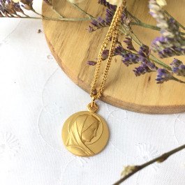 Médaille de la Vierge Marie classique ronde - plaqué or