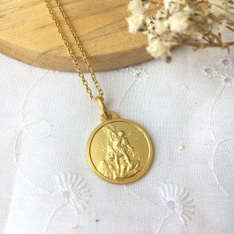 Médaille Saint Michel avec bord 18 mm - plaqué or