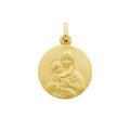 Médaille de la Vierge à l'enfant de face 18 mm - plaqué or