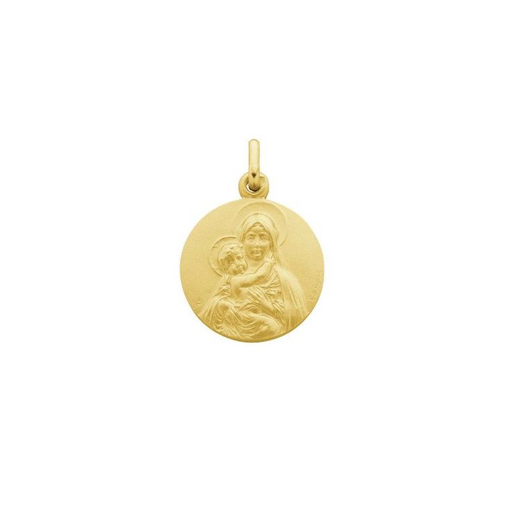 Médaille de la Vierge à l'enfant de face 18 mm - plaqué or