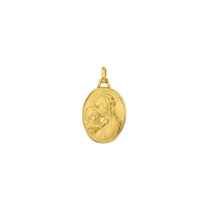 Médaille de la Vierge à l'Enfant de Boticelli ovale 18 mm en or 18 carats