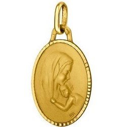 Médaille de la Vierge à l'Enfant ovale ornée 18mm - or 18 carats