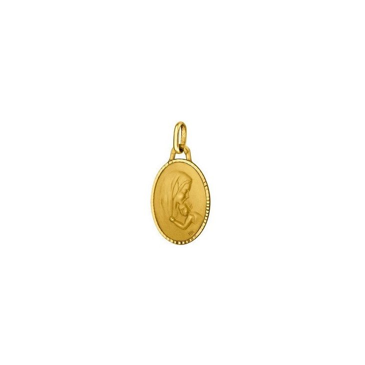Médaille de la Vierge à l'Enfant ovale ornée 18mm - or 18 carats