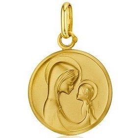 Médaille de la Vierge à l'Enfant moderne 18mm - or 18 carats