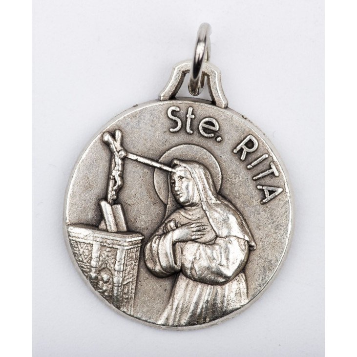 Médaille Sainte Rita - métal argenté -  18 mm