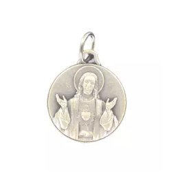 Médaille Sacré-Coeur de Jésus - métal argenté -  18 mm