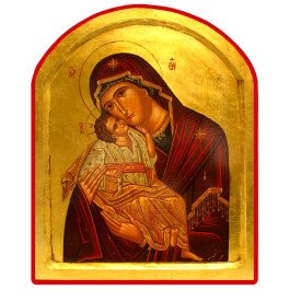 Icône Creuse Arrondie Vierge de Tendresse rouge