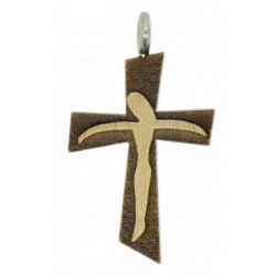Croix en bois verni avec cordon - Sujet Christ