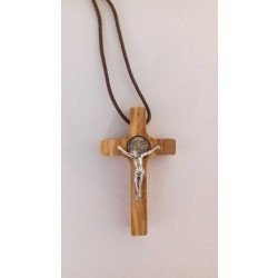 Croix Saint Benoît avec cordon - Bois d'olivier