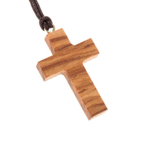 Croix pendentif avec cordon - Bois d'olivier