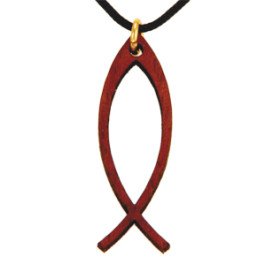 Pendentif Poisson avec cordon - Bois verni