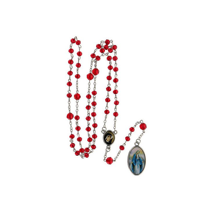 Chapelet Divine Miséricorde en résine rouge + notice