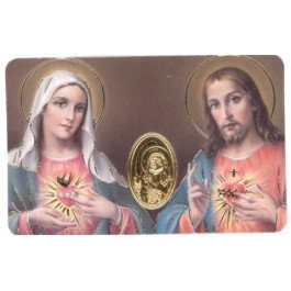 Carte de prière avec poinçon - Sacré-Cœur de Jésus et de Marie