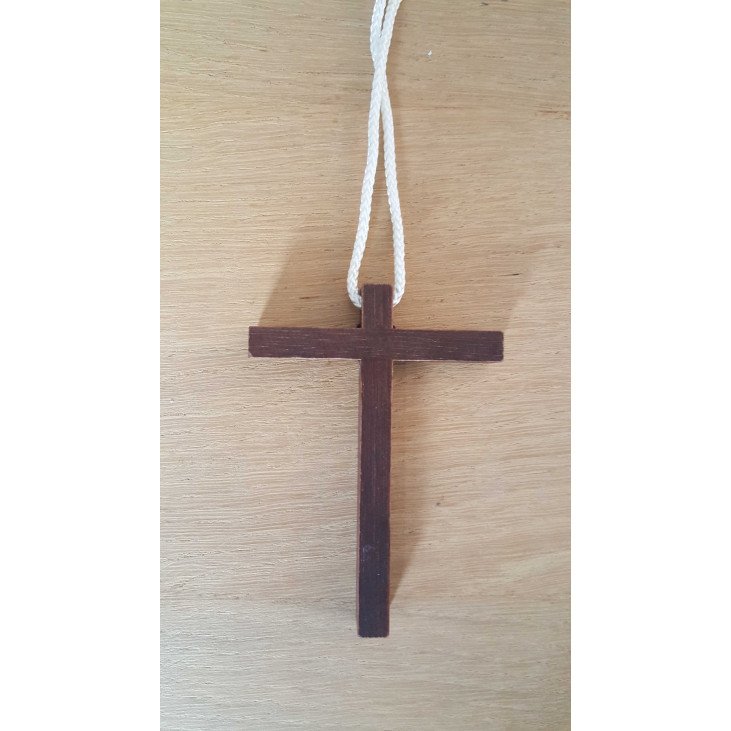 Croix d'aube bois foncé avec cordon - 9 cm