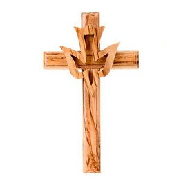 Crucifix avec colombe - Bois d'olivier -12 cm
