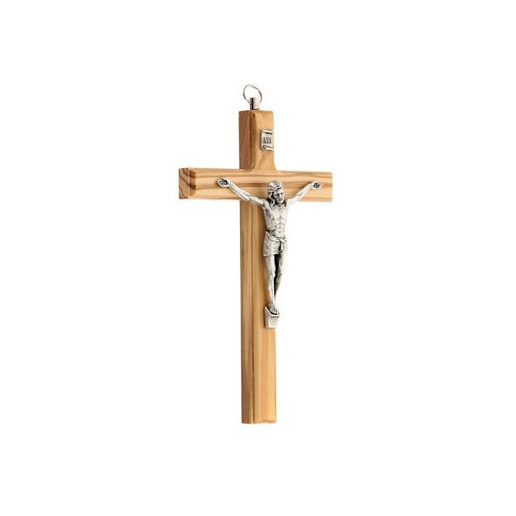 Crucifix en bois d'olivier biseauté