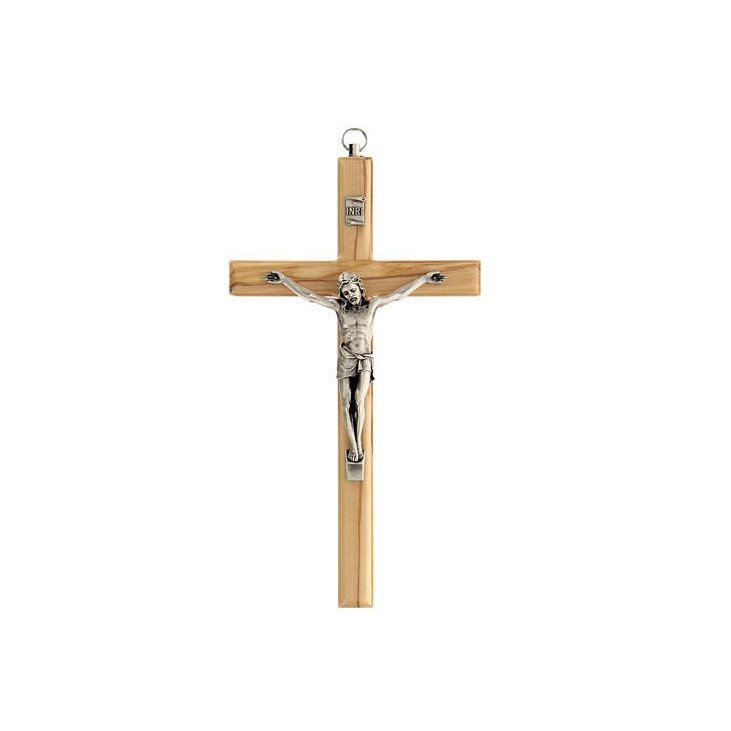 Crucifix en bois d'olivier biseauté