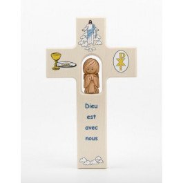 Croix enfantine en bois - Dieu est avec nous