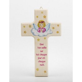 Croix enfantine en bois - Ange gardien Fille