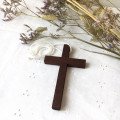 Croix d'aube bois foncé avec cordon - 10 cm