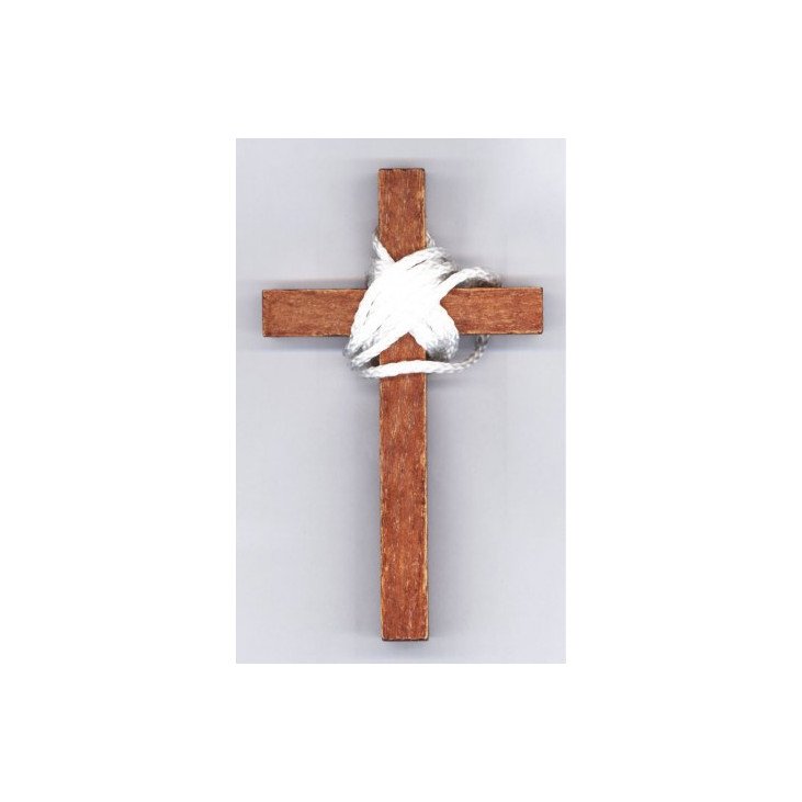 Croix d'aube bois foncé avec cordon - 10 cm