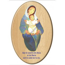 Cadre en bois Maïté Roche "Que le sourire de Jésus et de Marie soit le soleil de ta vie"