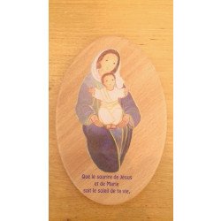 Cadre en bois Maïté Roche "Que le sourire de Jésus et de Marie soit le soleil de ta vie"