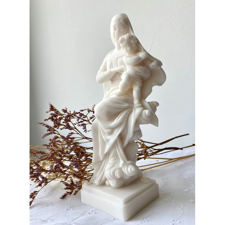 Statue Vierge à l'Enfant en albâtre - 20 cm