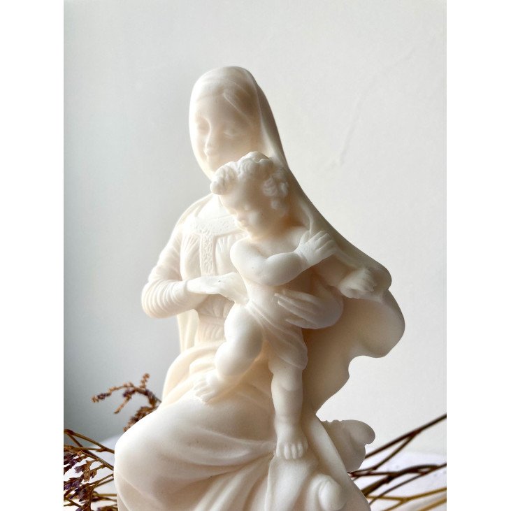 Statue Vierge à l'Enfant en albâtre - 20 cm
