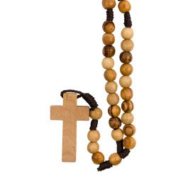 Chapelet en bois sur corde avec fermoir - Bois d'olivier - 37 cm