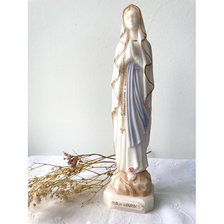 Statue Notre-Dame de Lourdes albâtre coloré - 20 cm