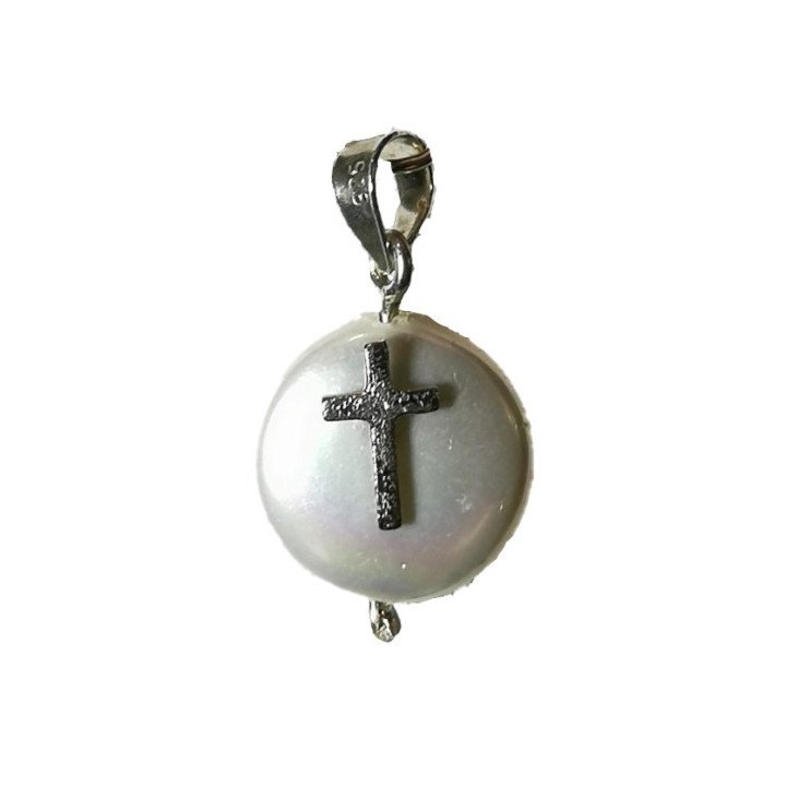 Pendentif croix - Argent et nacre
