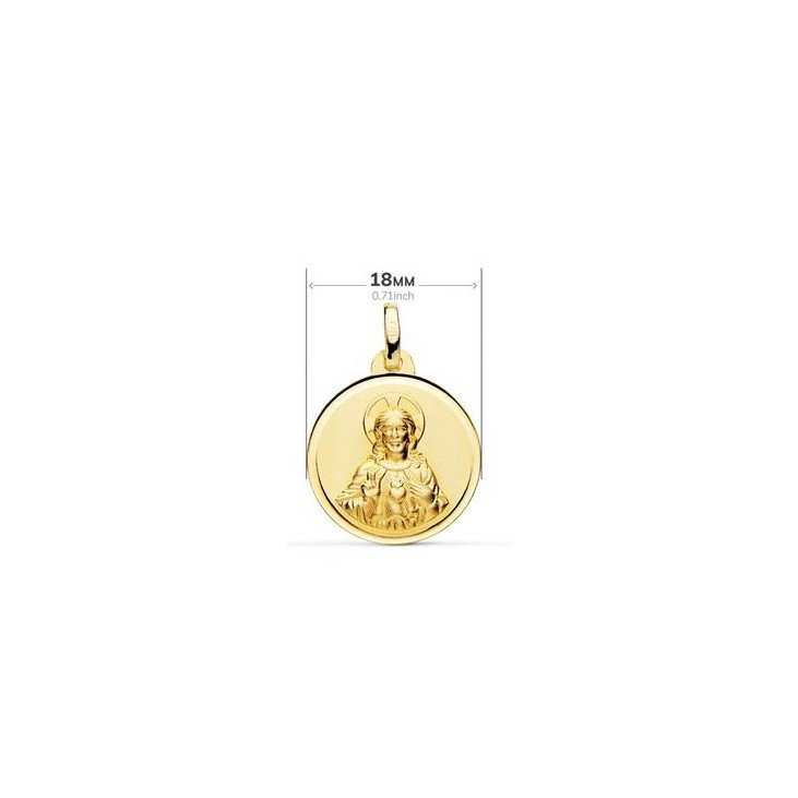 Médaille Scapulaire double face creuse 18 mm en or 18 carats