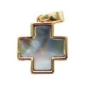 Croix carrée en nacre irisée dorée - 13 mm