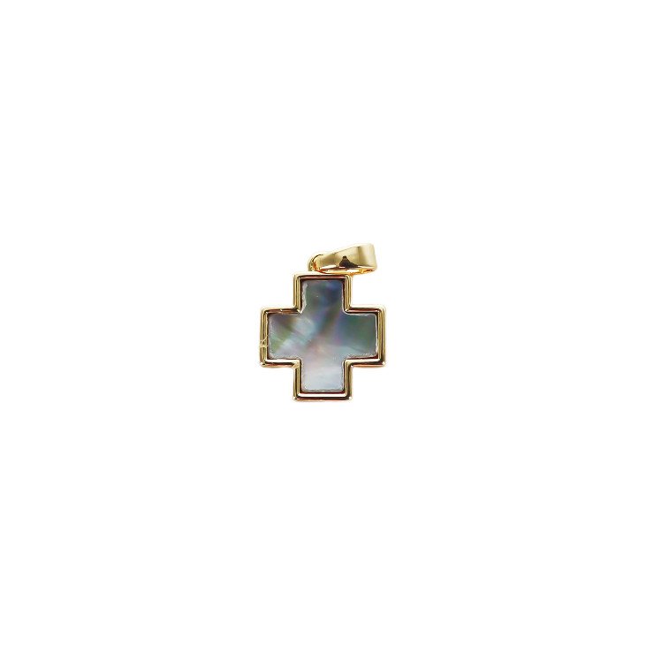 Croix carrée en nacre irisée dorée - 13 mm