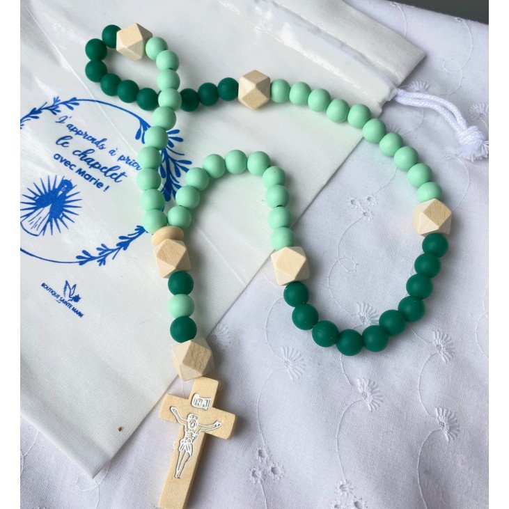 Chapelet pour enfant en perles de silicone + livret d'apprentissage