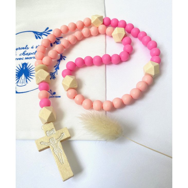 Chapelet pour enfant en perles de silicone + livret d'apprentissage