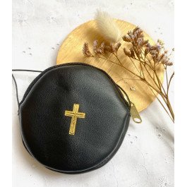 Etui à custode en cuir noir - rond