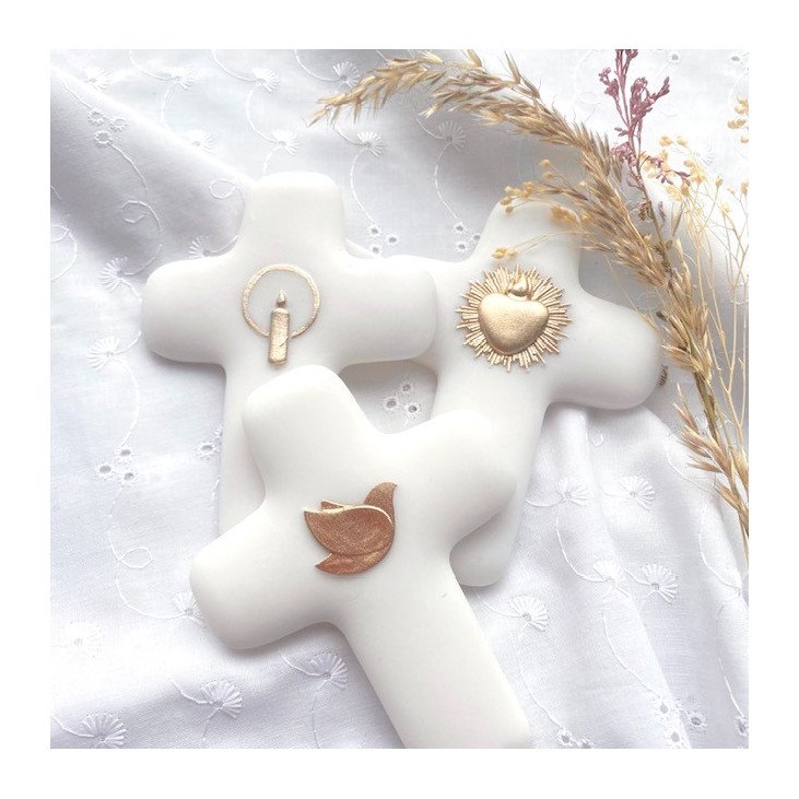 Croix Emany en albâtre avec dorure - Ex voto