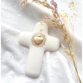 Croix Emany en albâtre avec dorure - Ex voto